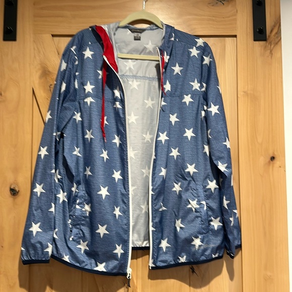 Eddie Bauer Womens Star Windbreaker Hoodie Jacket with Red Accents - Picture 2 of 5